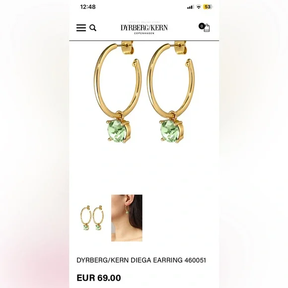 Dyrberg Kern Swarovski Crystal Hoop Earrings -Black Friday Sale-only1 - Picture 5 of 5